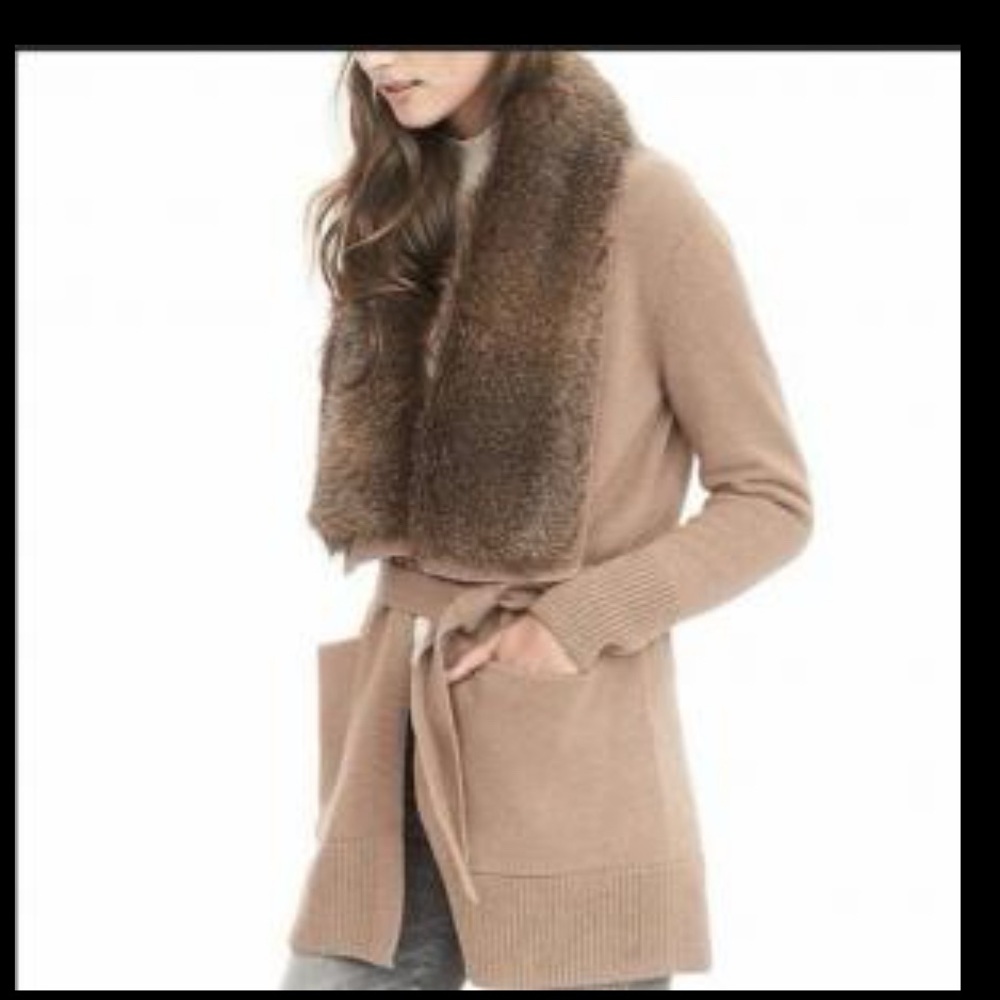 Banana Republic faux fur cardigan - LIKE NEW!